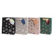 Vianočná papierová taška 260x320mm textilné ušká vo farbe tašky mix 4 metalických motívov bez